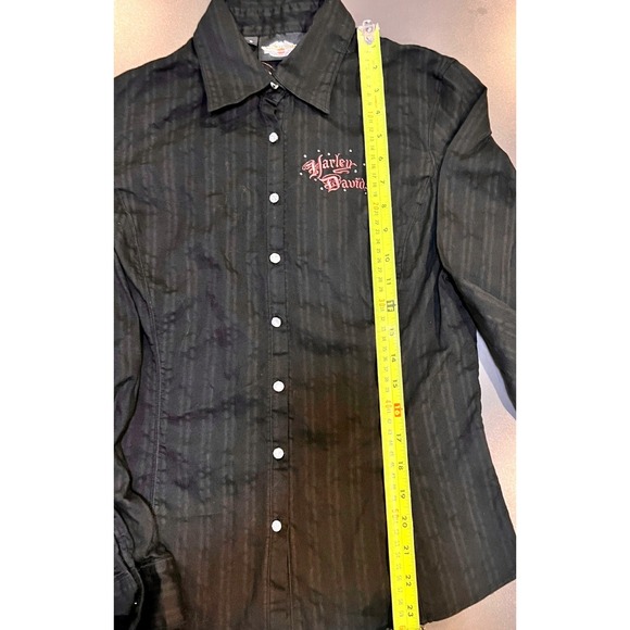 Harley Davidson Button Up Shirt Womens S Black Excellent Wing Rhinestone Logo - Picture 5 of 5